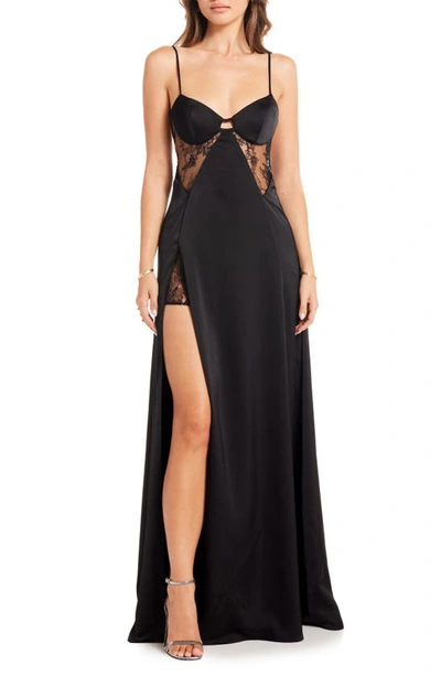 Shop Katie May Ariana Backless Lace Panel Gown In Black