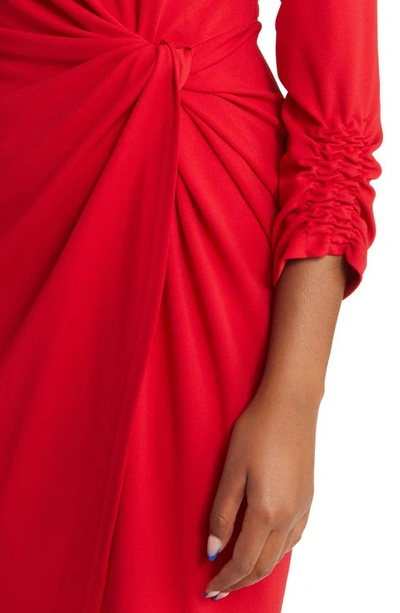 Shop Tahari Asl Side Knot Long Sleeve Knit Dress In Rouge
