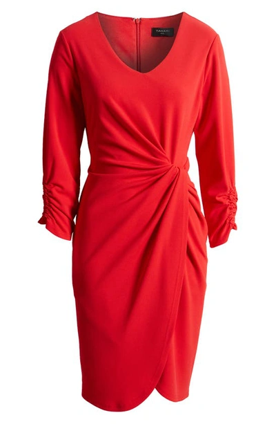 Shop Tahari Asl Side Knot Long Sleeve Knit Dress In Rouge