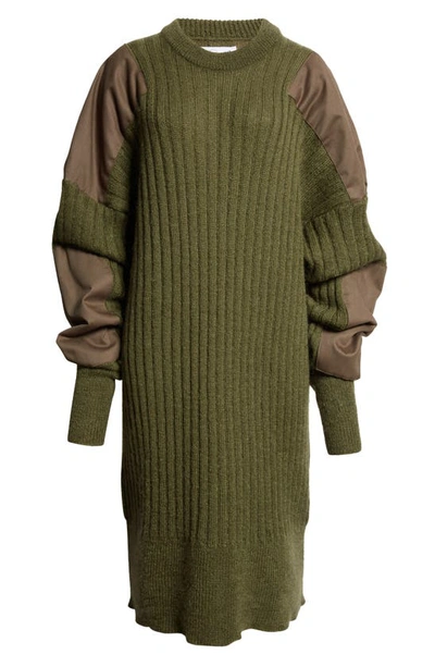 Shop Vaquera Rib Long Sleeve Oversize Military Mohair Blend Sweater Dress In Khaki
