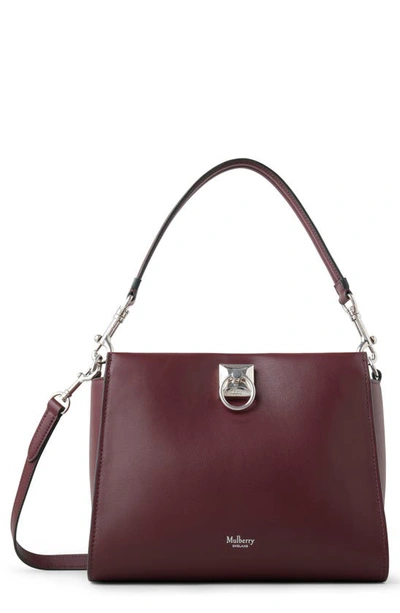 Shop Mulberry Small Iris Leather Top Handle Bag In Black Cherry