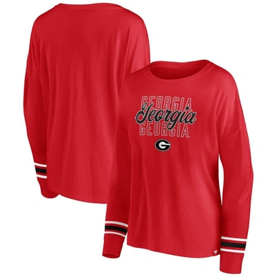 Shop Profile Red Georgia Bulldogs Plus Size Triple Script Scoop Neck Long Sleeve T-shirt