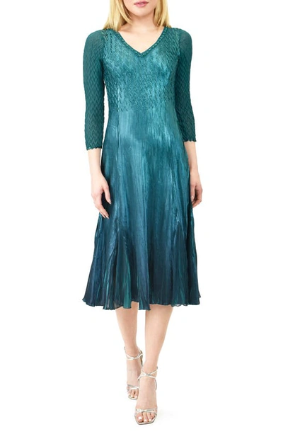 Shop Komarov Beaded Neck Chiffon & Charmeuse Midi Dress In True Emerald Bluombr