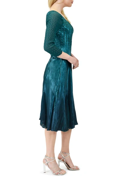 Shop Komarov Beaded Neck Chiffon & Charmeuse Midi Dress In True Emerald Bluombr