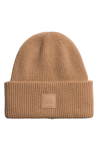 Shop The North Face Logo Patch Beanie In Almond Butter