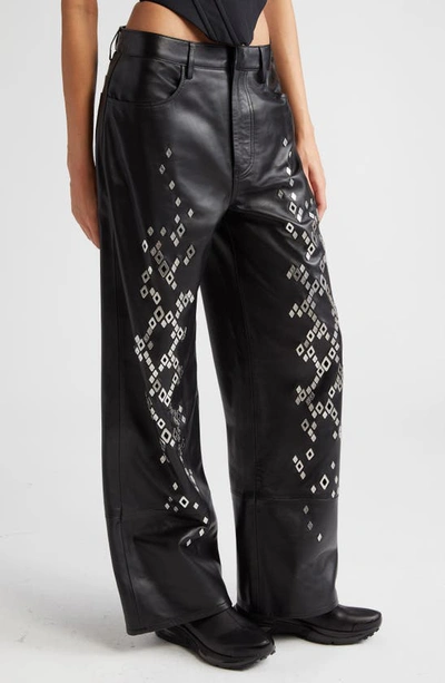 Shop Dion Lee Snakeskin Studded Leather Pants In Black