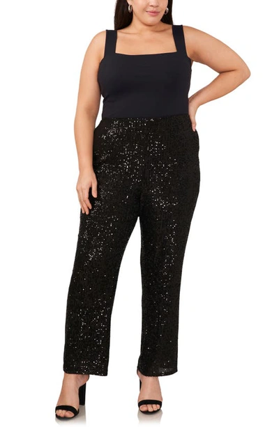 Vince Camuto Sequin Wide Leg Pants In Rich Black