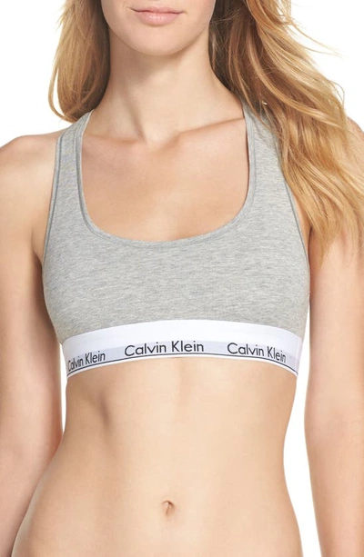 Shop Calvin Klein Modern Cotton Collection Unlined Cotton Blend Bralette In Grey Heather