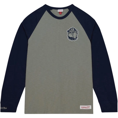 Shop Mitchell & Ness Gray Georgetown Hoyas Legendary Slub Raglan Long Sleeve T-shirt