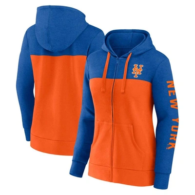 Shop Fanatics Branded Heather Royal/orange New York Mets City Ties Hoodie Full-zip Sweatshirt