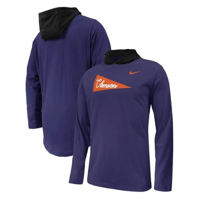 Shop Nike Youth  Purple Clemson Tigers Sideline Performance Long Sleeve Hoodie T-shirt