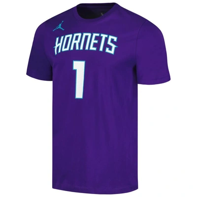 Shop Jordan Brand Lamelo Ball Purple Charlotte Hornets 2022/23 Statement Edition Name & Number T-shirt