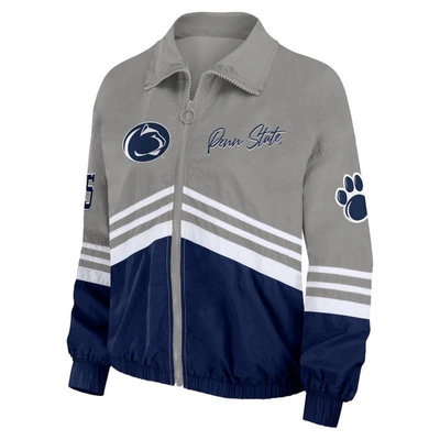 Shop Wear By Erin Andrews Gray Penn State Nittany Lions Vintage Throwback Windbreaker Full-zip Jacket