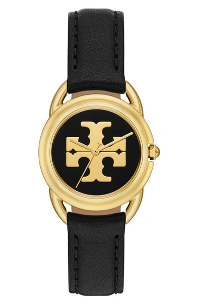 Shop Tory Burch The Miller Leather Strap Watch, 32mm In Black