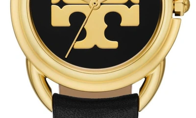 Shop Tory Burch The Miller Leather Strap Watch, 32mm In Black