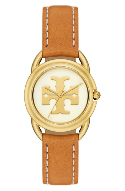 Shop Tory Burch The Miller Leather Strap Watch, 32mm In Brown