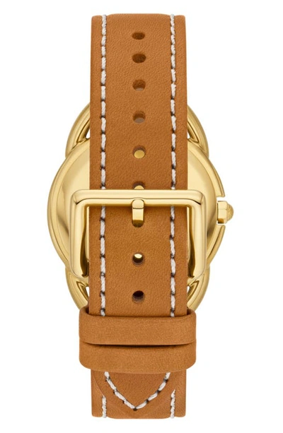 Shop Tory Burch The Miller Leather Strap Watch, 32mm In Brown