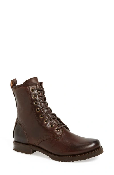 Shop Frye Veronica Combat Boot In Dark Brown Leather