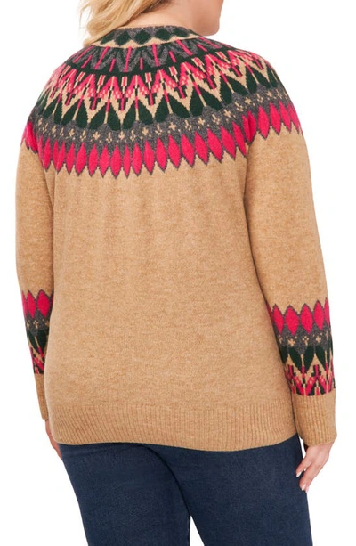 Shop Cece Fair Isle Sweater In Latte Heather Brown