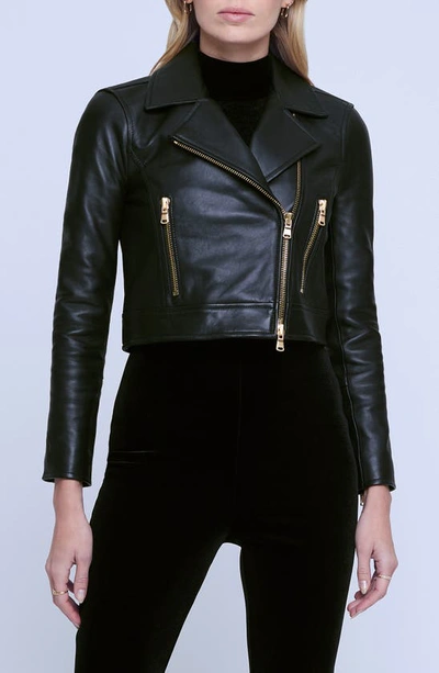 L Agence Onna Cropped Leather Jacket In Black