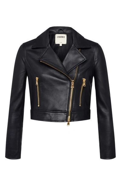 L Agence Onna Cropped Leather Jacket In Black