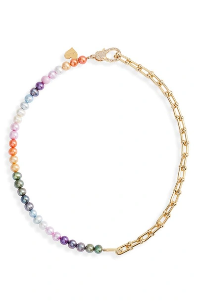 Shop Vidakush Multicolor Freshwater Pearl Chain Necklace In Multi/ Gold