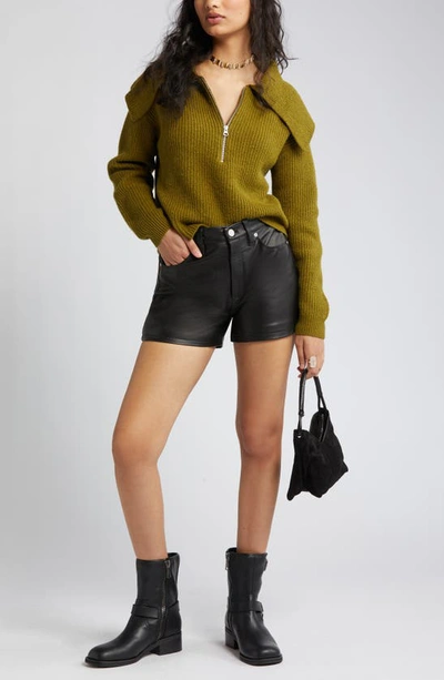 Open Edit Rib Half Zip Sweater In Olive Avocado