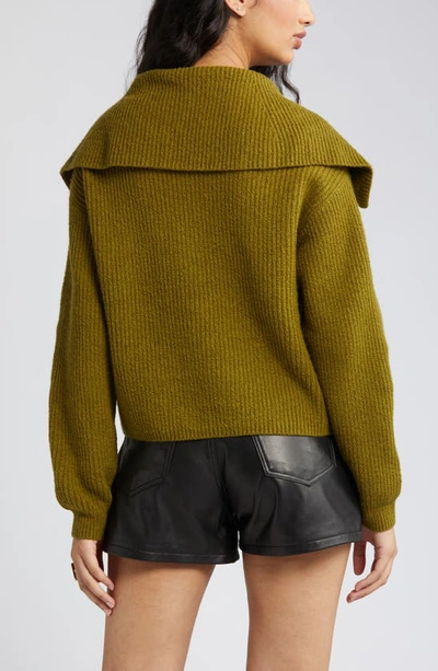 Open Edit Rib Half Zip Sweater In Olive Avocado