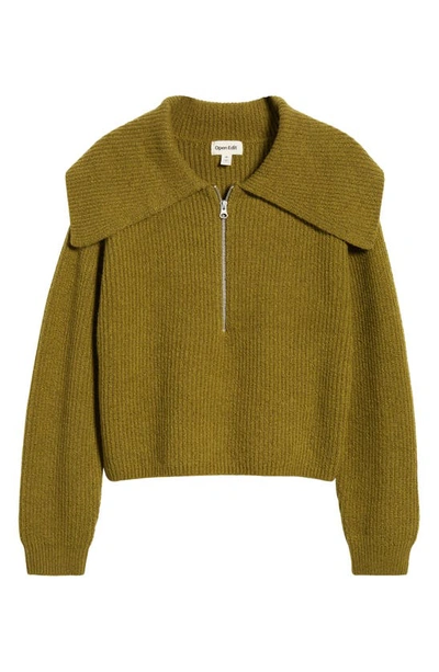 Open Edit Rib Half Zip Sweater In Olive Avocado