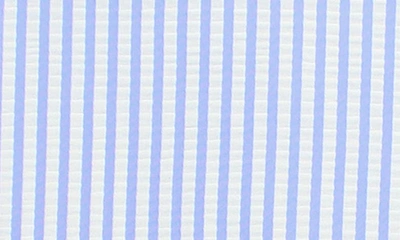 Rufflebutts Seersucker One-piece Rashguard Swimsuit & Hat Set In Periwinkle Seersucker
