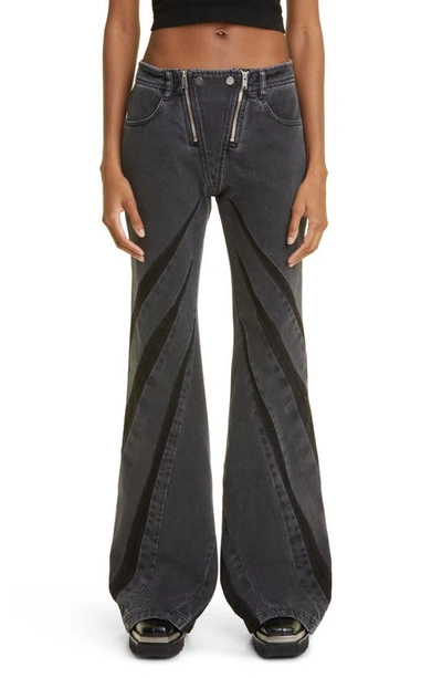 Shop Dion Lee Darted Inset Dual Zip Flare Jeans In Black