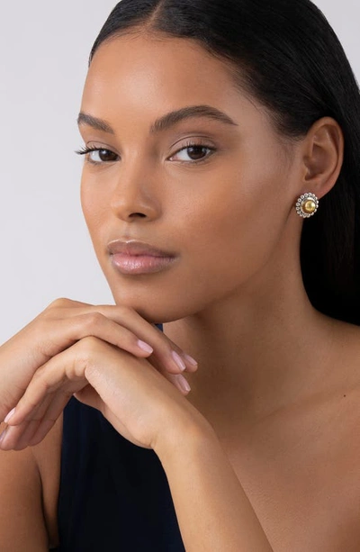 Lagos 18k Yellow Gold & Sterling Silver High Bar Round Framed Stud Earrings In Two-tone