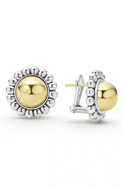 Lagos 18k Yellow Gold & Sterling Silver High Bar Round Framed Stud Earrings In Two-tone