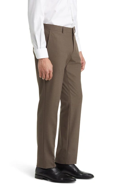 Shop Nordstrom Trim Fit Flat Front Stretch Trousers In Taupe