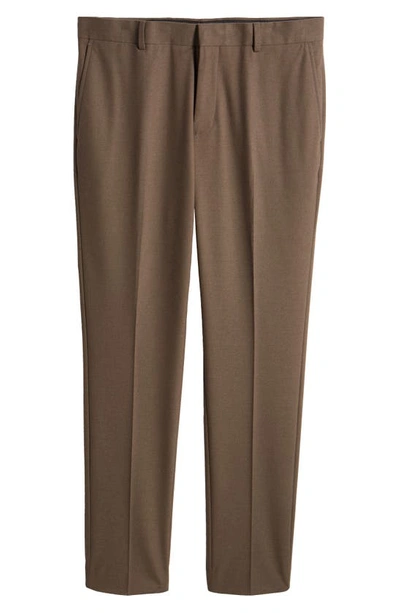 Shop Nordstrom Trim Fit Flat Front Stretch Trousers In Taupe