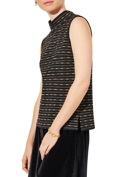 Shop Ming Wang Shimmer Stripe Sleeveless Sweater In Black/ Gold
