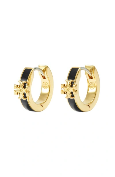 Shop Tory Burch Kira Enamel Huggie Earrings In Tory Gold / Black