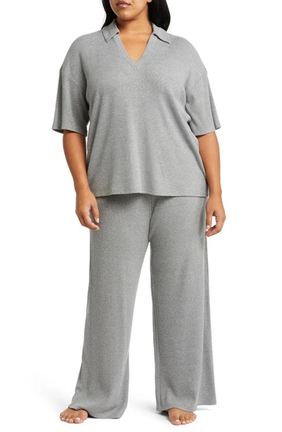 Shop Open Edit Ribbed Pajamas In Grey Pewter