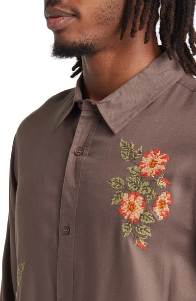 Shop Native Youth Embroidered Button-up Shirt In Brown