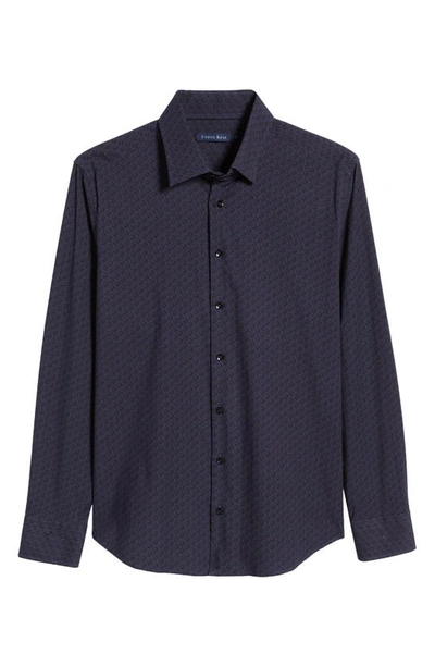Shop Stone Rose Skull Print Stretch Cotton Button-up Shirt In Navy