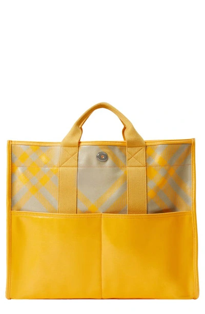 Shop Burberry Large Check Canvas Tote In Hunter