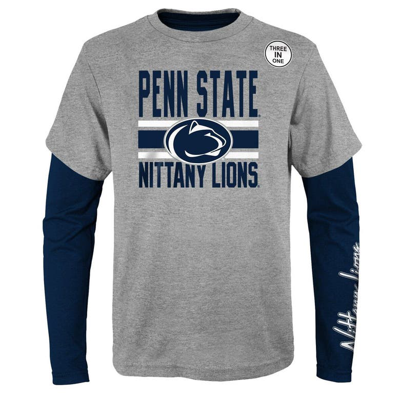 Shop Outerstuff Preschool Navy/heather Gray Penn State Nittany Lions Fan Wave Short & Long Sleeve T-shirt Combo Pack