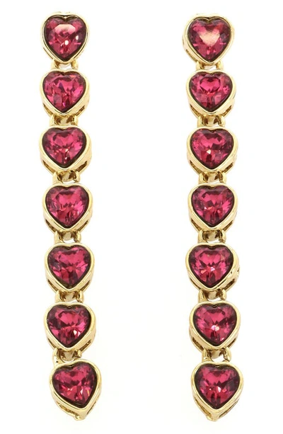 Shop Panacea Crystal Heart Linear Earrings In Pink