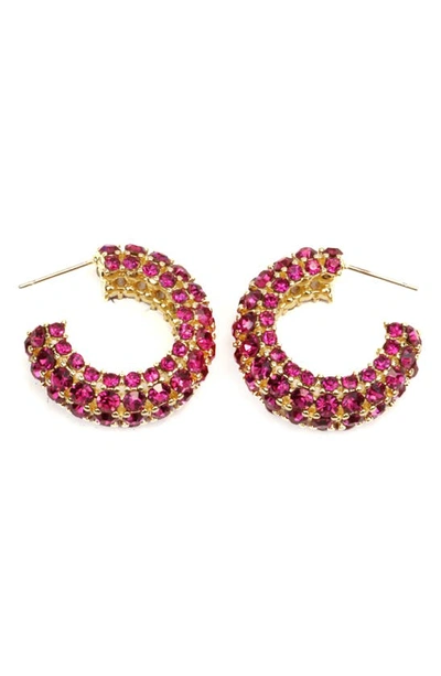 Shop Panacea Pavé Crystal Hoop Earrings In Pink