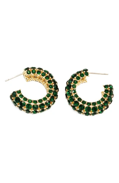 Shop Panacea Pavé Crystal Hoop Earrings In Green