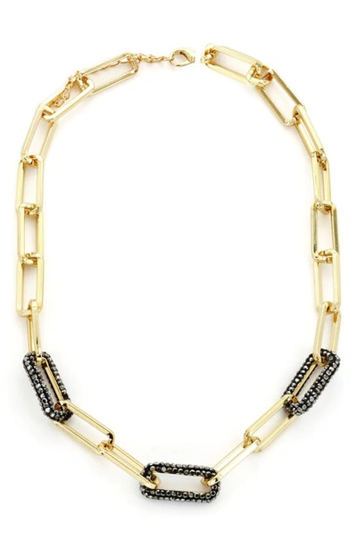 Shop Panacea Pavé Link Paper Clip Necklace In Hematite