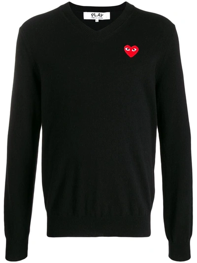 Shop Comme Des Garçons Play Red Heart V Neck Sweater In Black