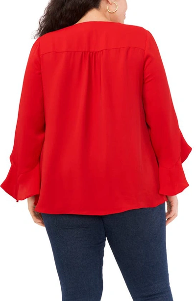 Shop Vince Camuto Flutter Sleeve Crossover Georgette Tunic Top In Ultra Red