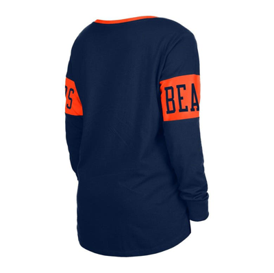 Shop New Era Navy Chicago Bears Lace-up Notch Neck Long Sleeve T-shirt