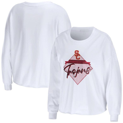 Shop Wear By Erin Andrews White Usc Trojans Diamond Long Sleeve Cropped T-shirt